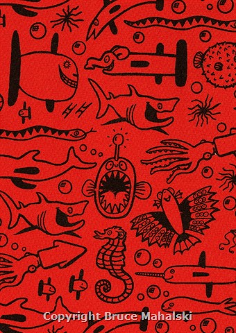 Red Underwater Animals Print